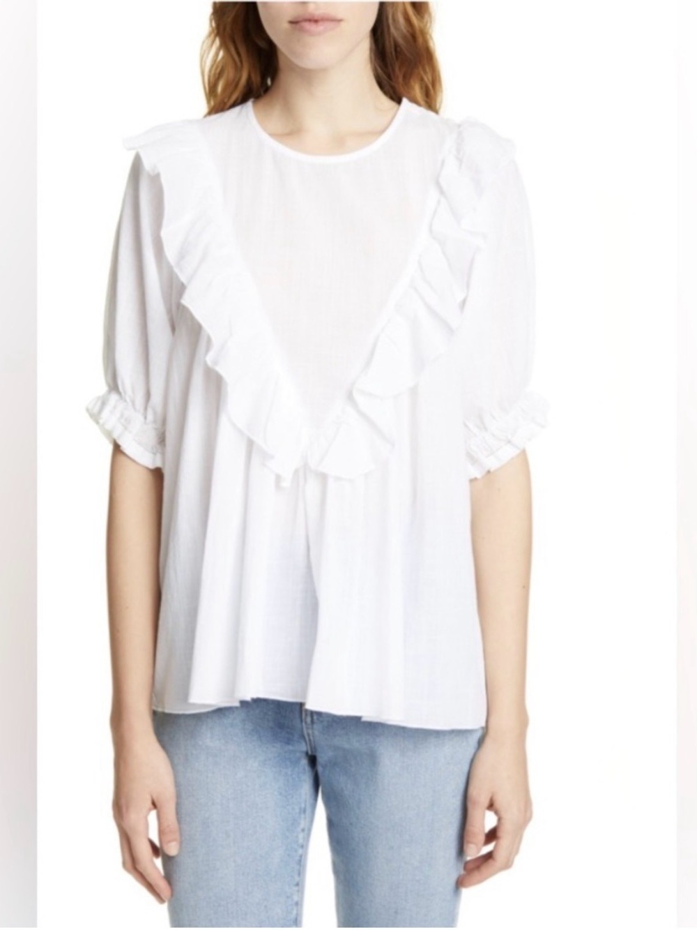 THE GREAT Triangle Ruffle White Blouse